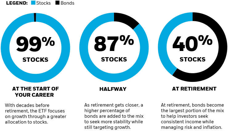 pie charts for target date funds allocation